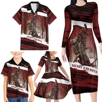 Merry Christmas Family Matching Long Sleeve Bodycon Dress and Hawaiian Shirt Krampus in The Woods - Red LT7 - Wonder Print Shop