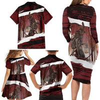 Merry Christmas Family Matching Long Sleeve Bodycon Dress and Hawaiian Shirt Krampus in The Woods - Red LT7 - Wonder Print Shop