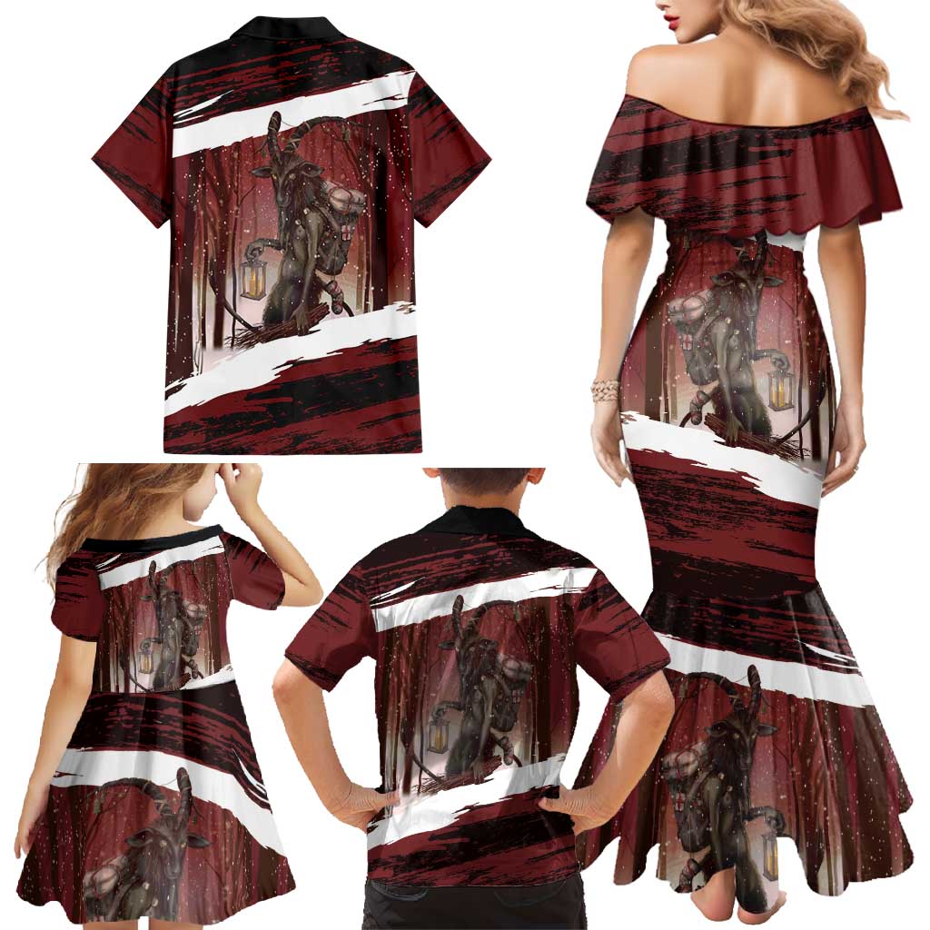 Merry Christmas Family Matching Mermaid Dress and Hawaiian Shirt Krampus in The Woods - Red LT7 - Wonder Print Shop