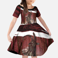 Merry Christmas Family Matching Off The Shoulder Long Sleeve Dress and Hawaiian Shirt Krampus in The Woods - Red - Wonder Print Shop