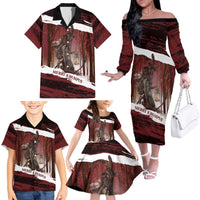 Merry Christmas Family Matching Off The Shoulder Long Sleeve Dress and Hawaiian Shirt Krampus in The Woods - Red - Wonder Print Shop