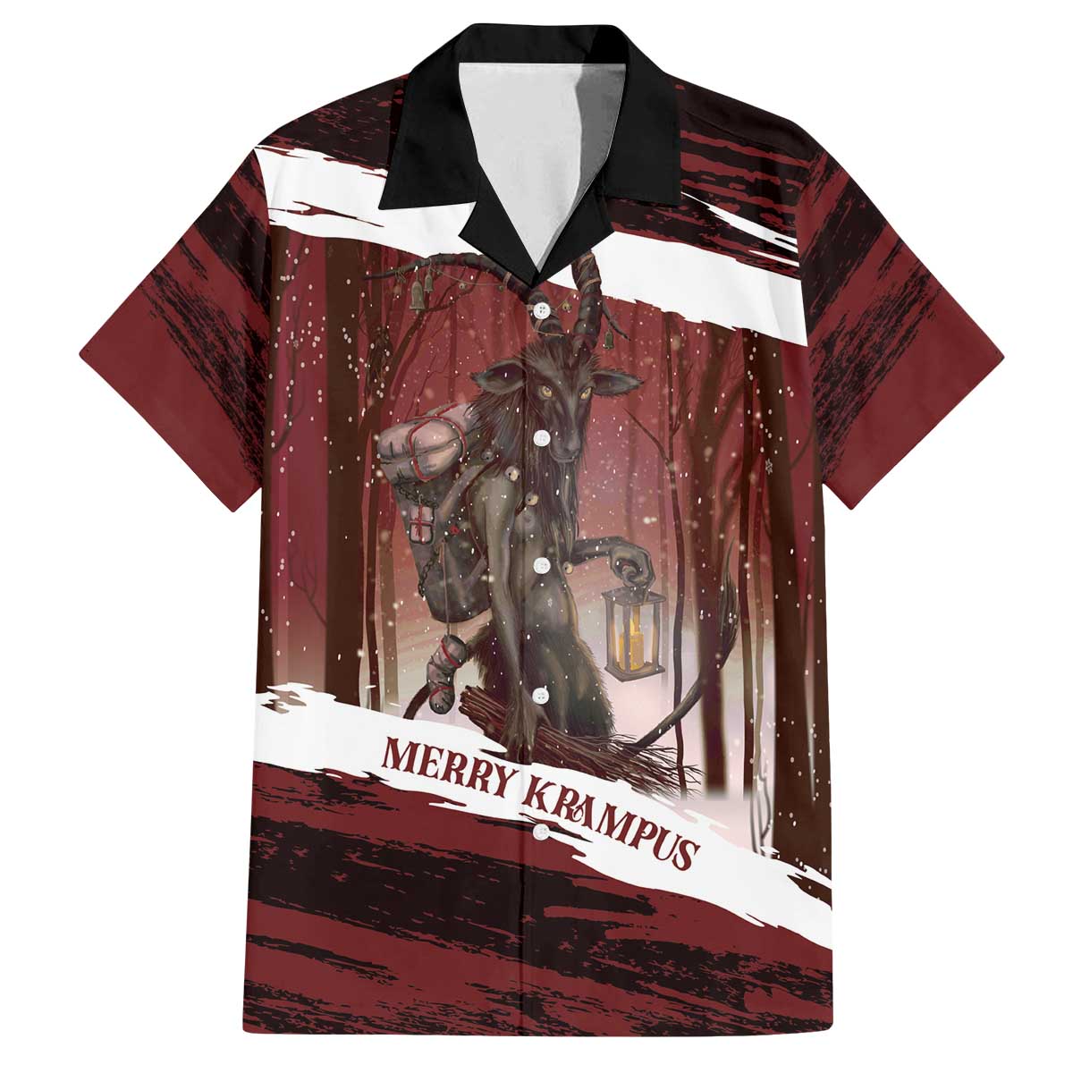 Merry Christmas Family Matching Off The Shoulder Long Sleeve Dress and Hawaiian Shirt Krampus in The Woods - Red - Wonder Print Shop