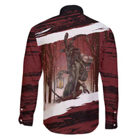 Merry Christmas Family Matching Off The Shoulder Long Sleeve Dress and Hawaiian Shirt Krampus in The Woods - Red - Wonder Print Shop
