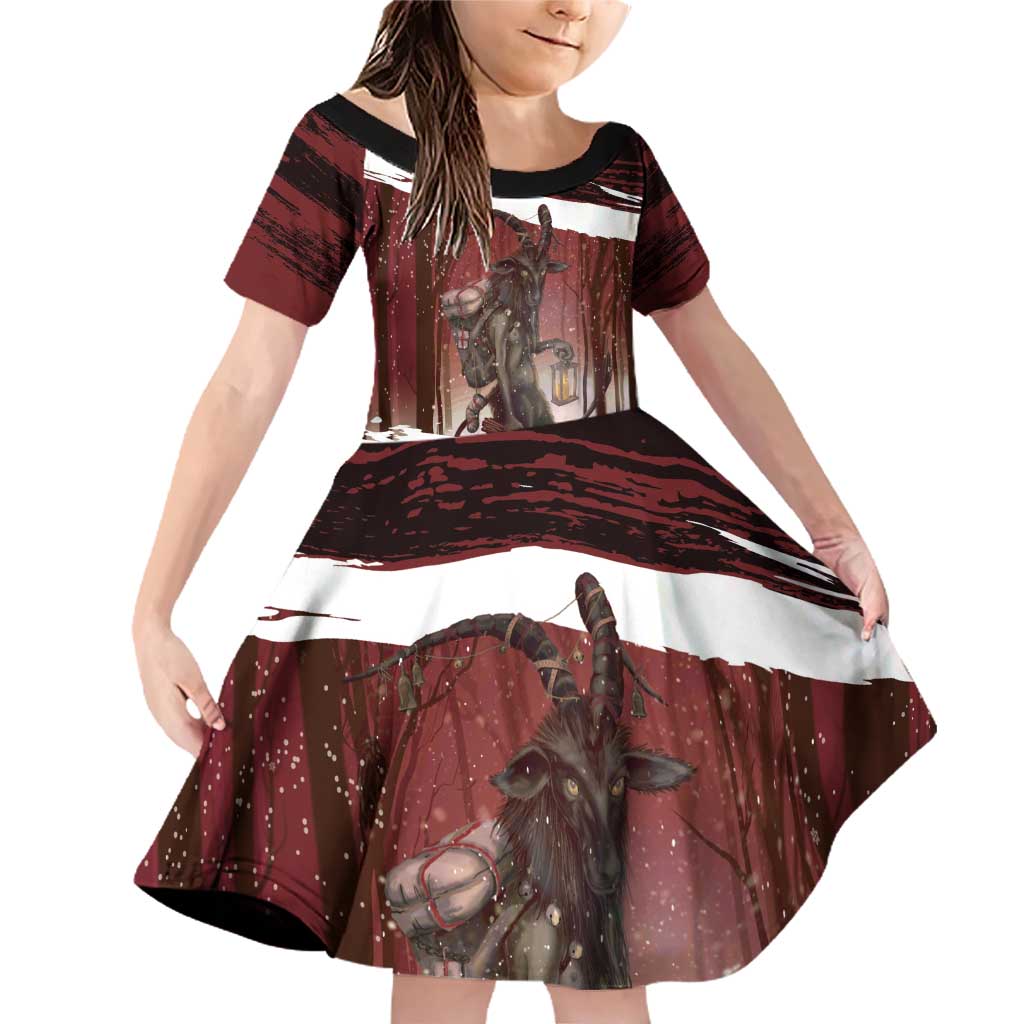Merry Christmas Family Matching Off Shoulder Short Dress and Hawaiian Shirt Krampus in The Woods - Red LT7 - Wonder Print Shop