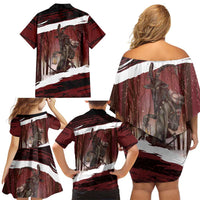 Merry Christmas Family Matching Off Shoulder Short Dress and Hawaiian Shirt Krampus in The Woods - Red LT7 - Wonder Print Shop