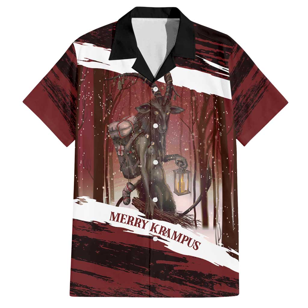 Merry Christmas Family Matching Off Shoulder Short Dress and Hawaiian Shirt Krampus in The Woods - Red LT7 - Wonder Print Shop