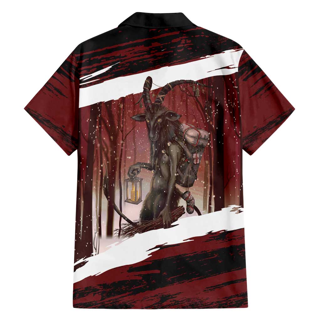 Merry Christmas Family Matching Off Shoulder Short Dress and Hawaiian Shirt Krampus in The Woods - Red LT7 - Wonder Print Shop
