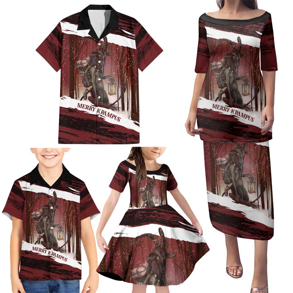 Merry Christmas Family Matching Puletasi and Hawaiian Shirt Krampus in The Woods - Red - Wonder Print Shop