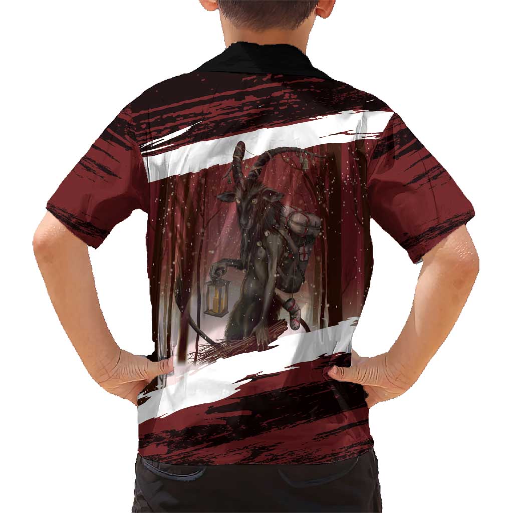 Merry Christmas Family Matching Short Sleeve Bodycon Dress and Hawaiian Shirt Krampus in The Woods - Red - Wonder Print Shop