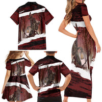 Merry Christmas Family Matching Short Sleeve Bodycon Dress and Hawaiian Shirt Krampus in The Woods - Red - Wonder Print Shop