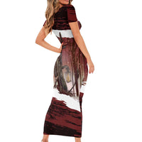 Merry Christmas Family Matching Short Sleeve Bodycon Dress and Hawaiian Shirt Krampus in The Woods - Red - Wonder Print Shop