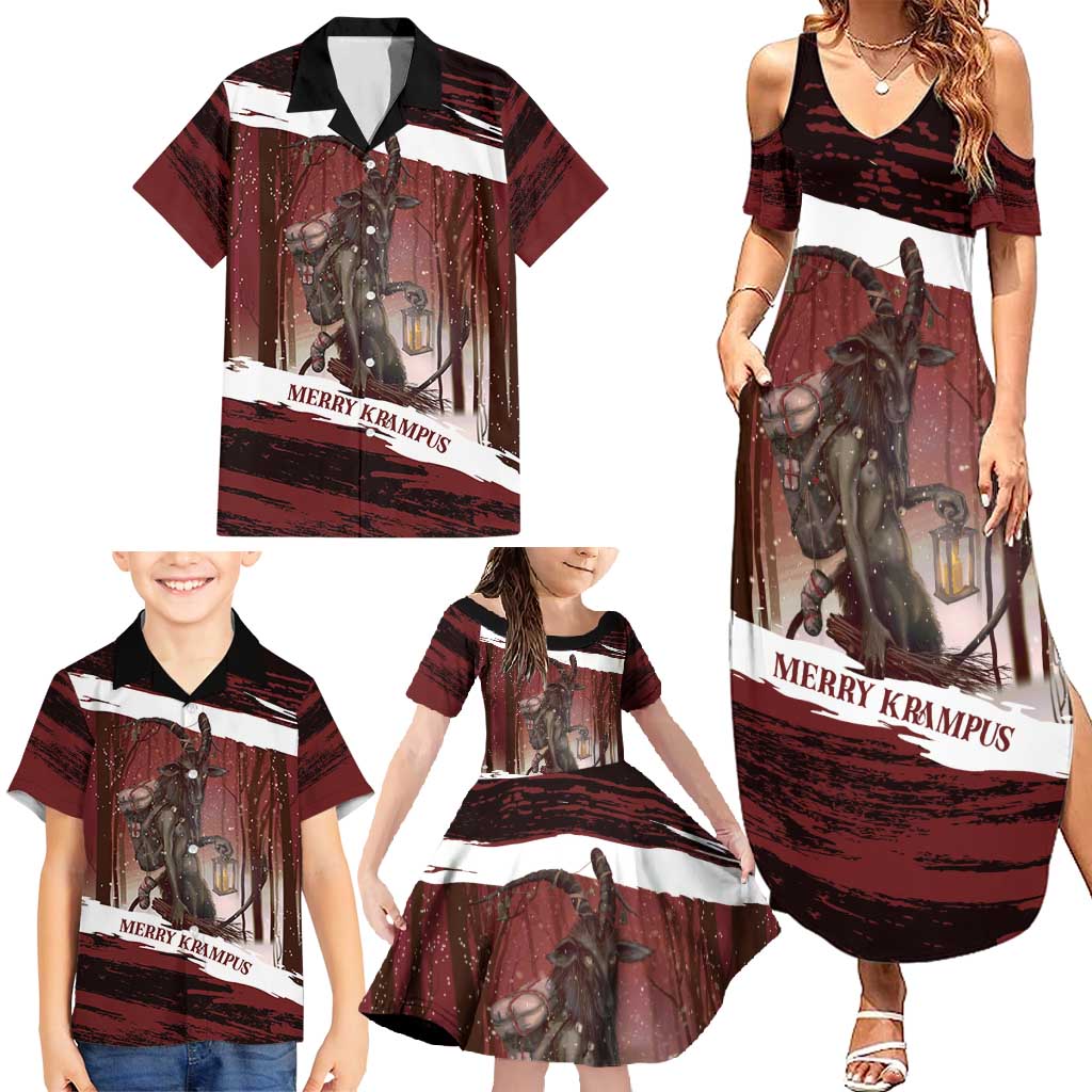Merry Christmas Family Matching Summer Maxi Dress and Hawaiian Shirt Krampus in The Woods - Red - Wonder Print Shop