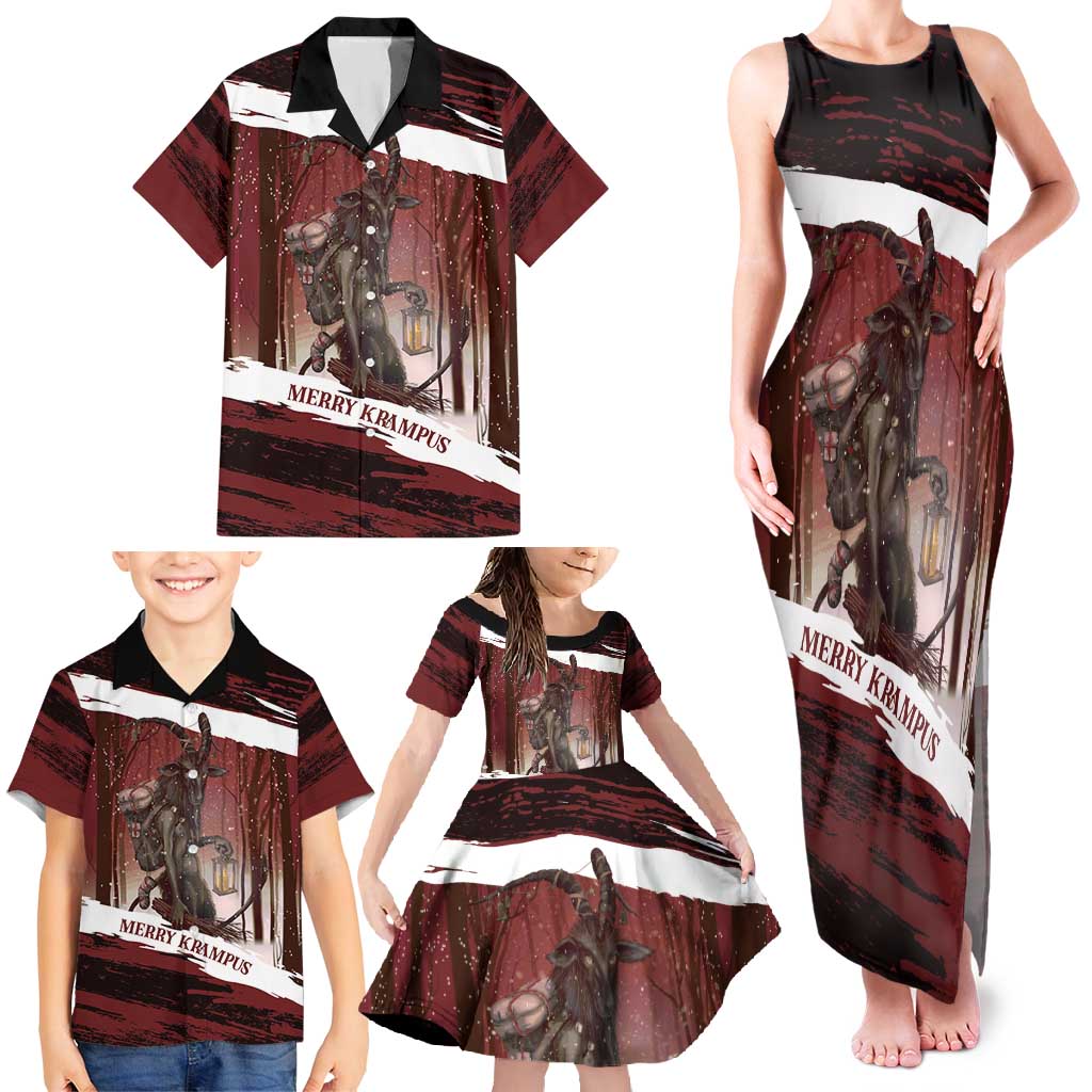 Merry Christmas Family Matching Tank Maxi Dress and Hawaiian Shirt Krampus in The Woods - Red - Wonder Print Shop