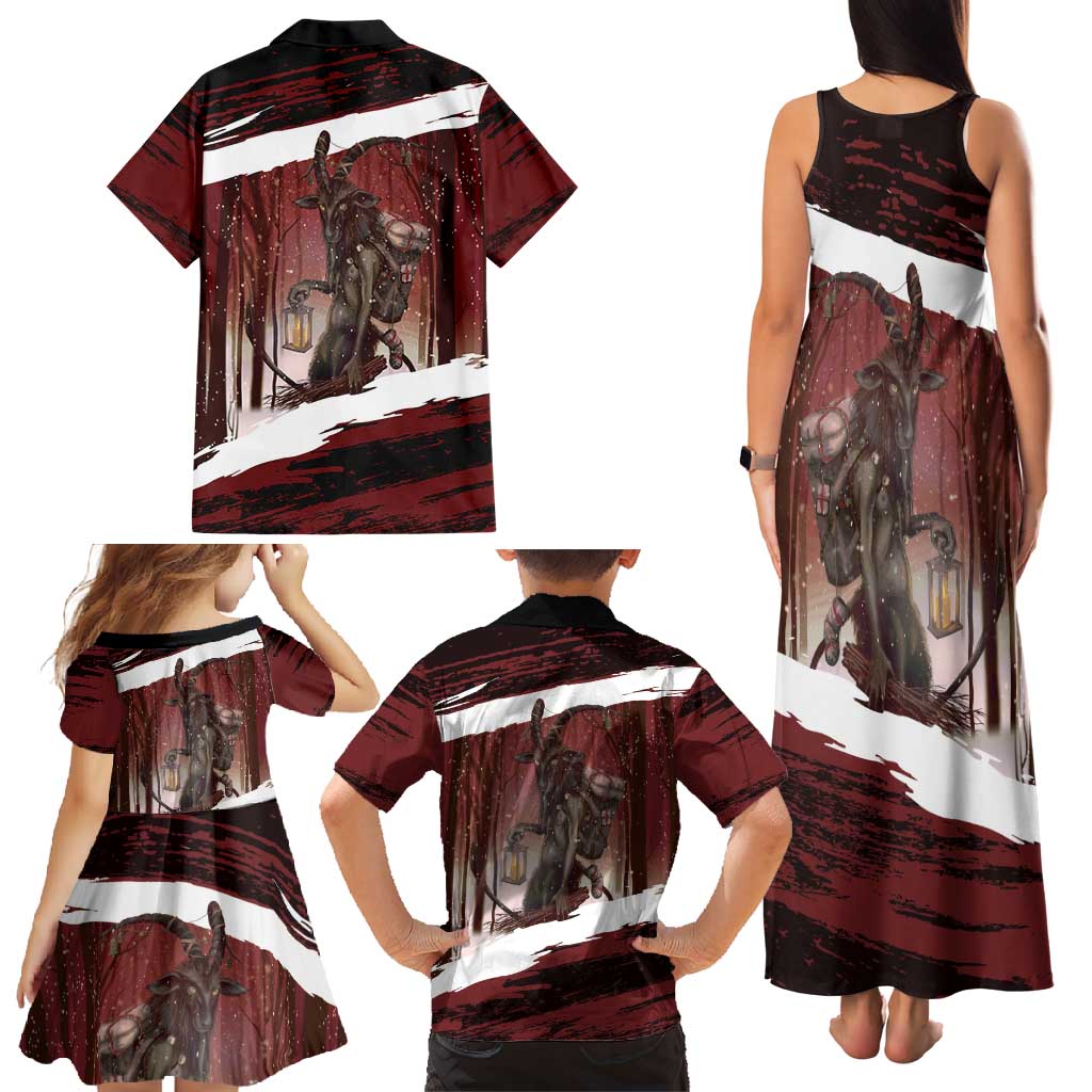 Merry Christmas Family Matching Tank Maxi Dress and Hawaiian Shirt Krampus in The Woods - Red - Wonder Print Shop