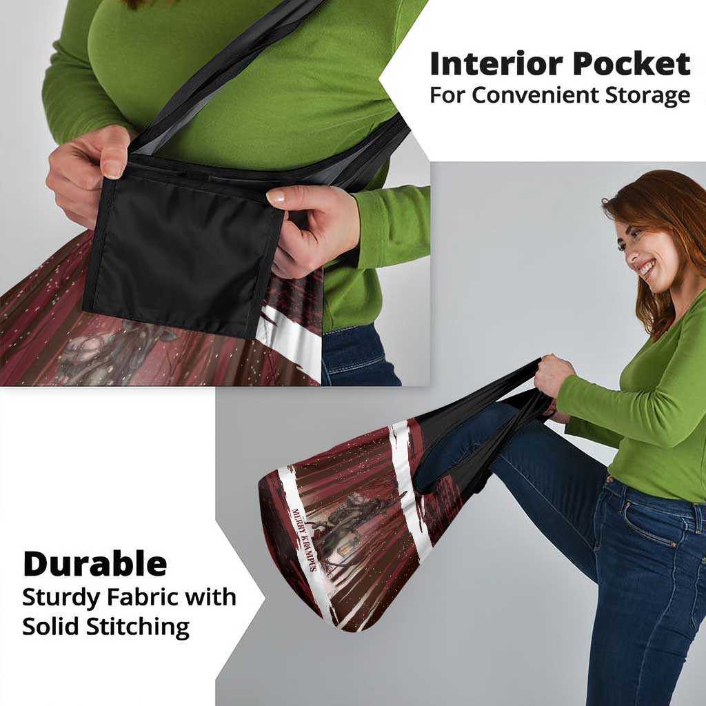 Merry Christmas Grocery Bag Krampus in The Woods - Red