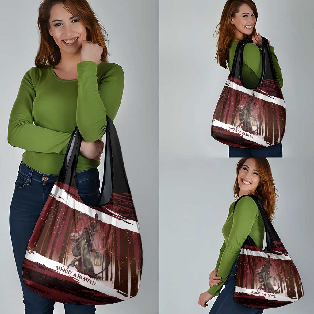 Merry Christmas Grocery Bag Krampus in The Woods - Red