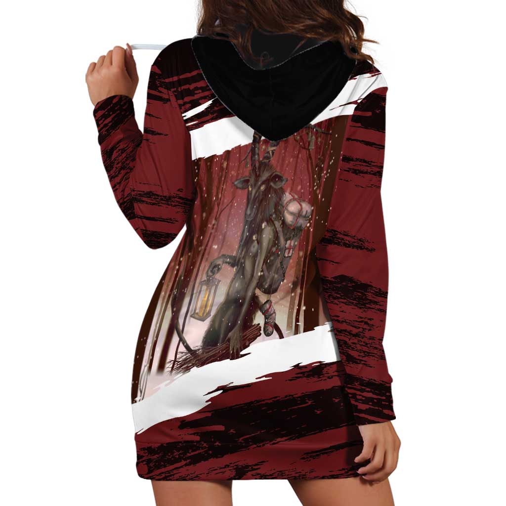Merry Christmas Hoodie Dress Krampus in The Woods - Red - Wonder Print Shop