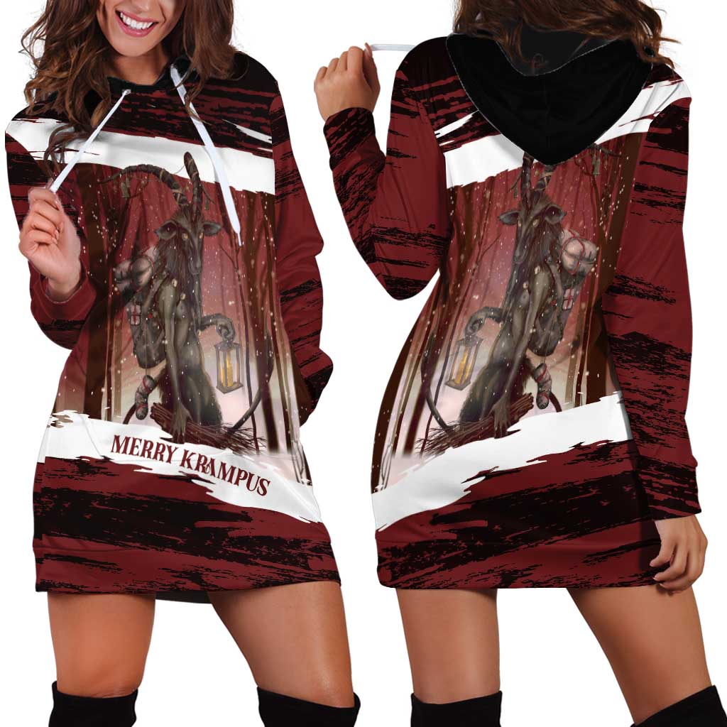 Merry Christmas Hoodie Dress Krampus in The Woods - Red - Wonder Print Shop