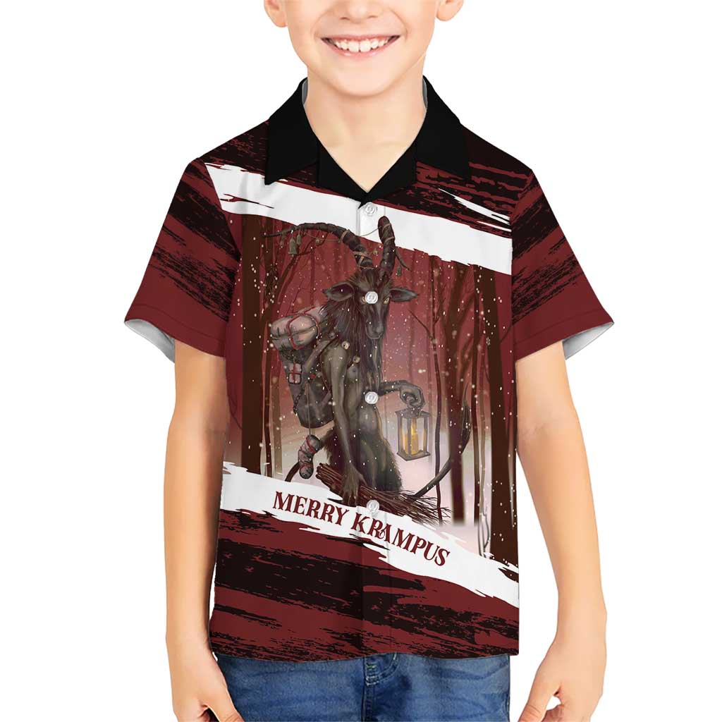 Merry Christmas Kid Hawaiian Shirt Krampus in The Woods - Red - Wonder Print Shop