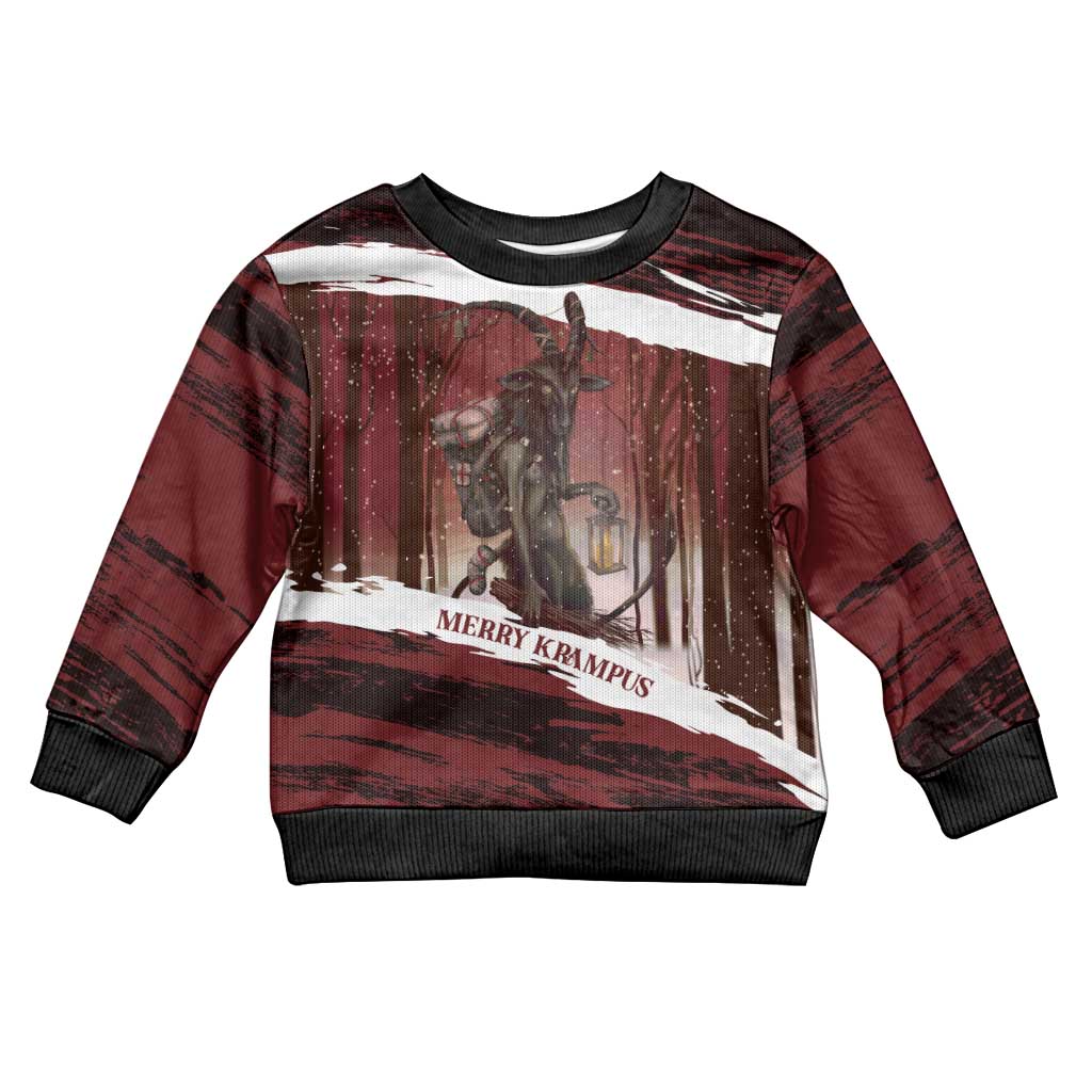 Merry Christmas Kid Ugly Christmas Sweater Krampus in The Woods - Red - Wonder Print Shop