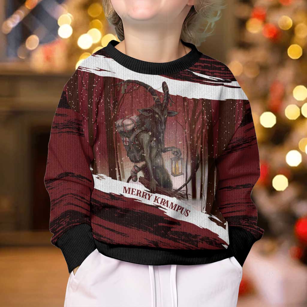 Merry Christmas Kid Ugly Christmas Sweater Krampus in The Woods - Red - Wonder Print Shop