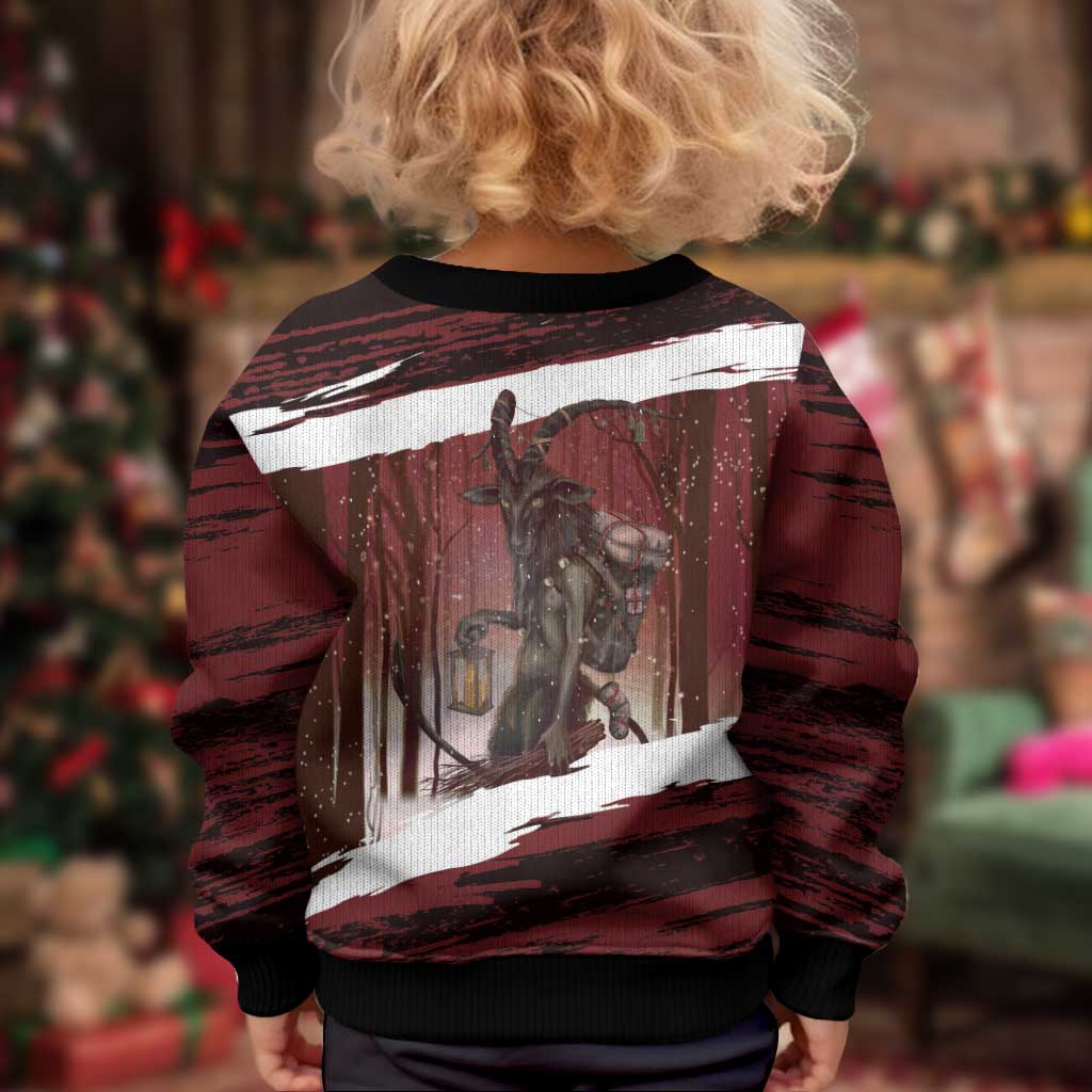 Merry Christmas Kid Ugly Christmas Sweater Krampus in The Woods - Red - Wonder Print Shop
