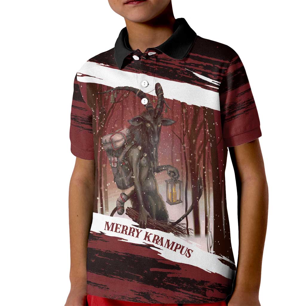 Merry Christmas Kid Polo Shirt Krampus in The Woods - Red - Wonder Print Shop