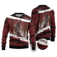 Merry Christmas Ugly Christmas Sweater Krampus in The Woods - Red - Wonder Print Shop