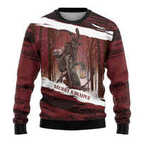 Merry Christmas Ugly Christmas Sweater Krampus in The Woods - Red - Wonder Print Shop
