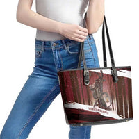 Merry Christmas Leather Tote Bag Krampus in The Woods - Red - Wonder Print Shop