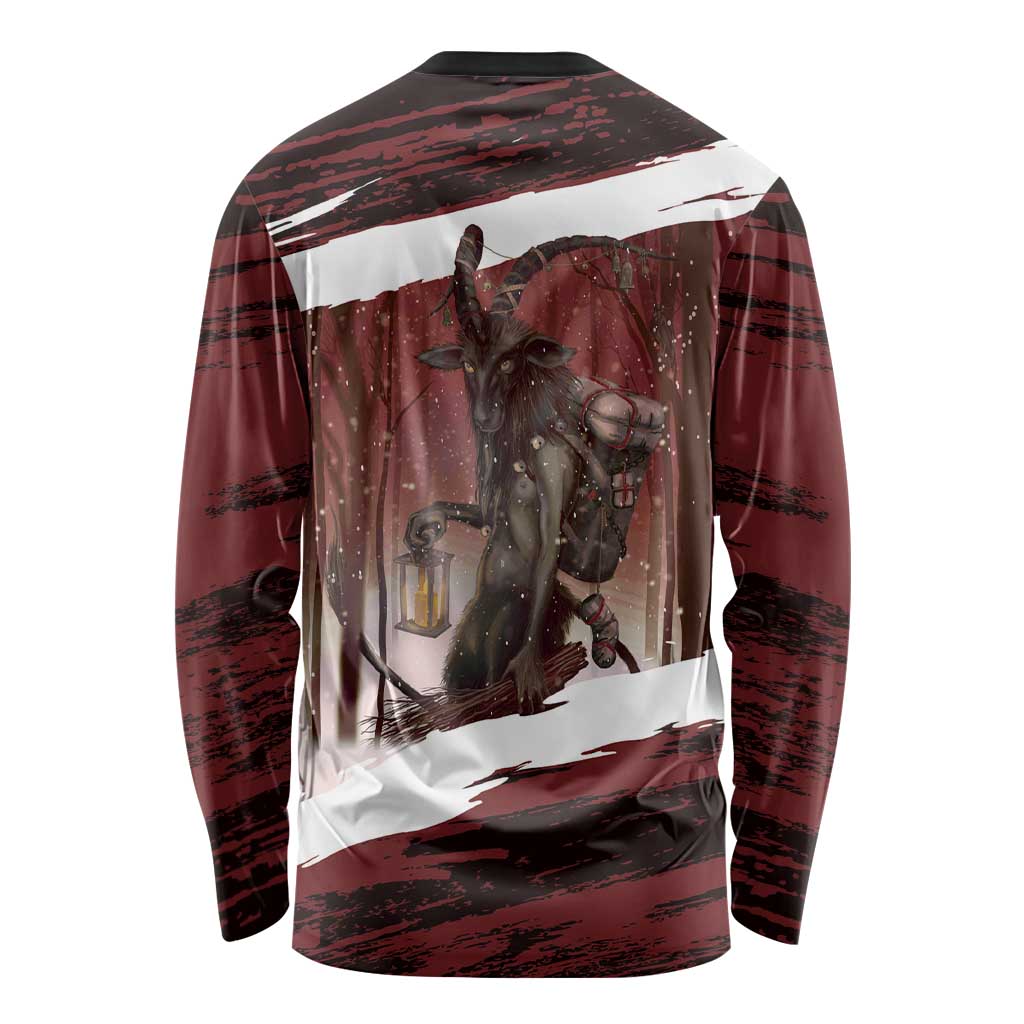 Merry Christmas Long Sleeve Shirt Krampus in The Woods - Red - Wonder Print Shop