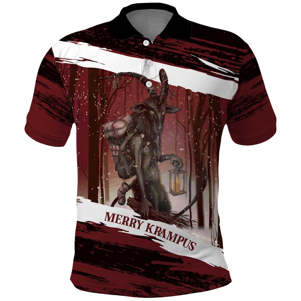 Merry Christmas Polo Shirt Krampus in The Woods - Red - Wonder Print Shop