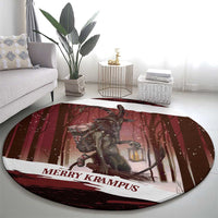 Merry Christmas Round Carpet Krampus in The Woods - Red