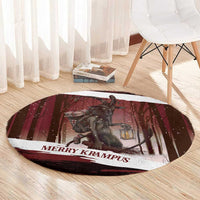 Merry Christmas Round Carpet Krampus in The Woods - Red