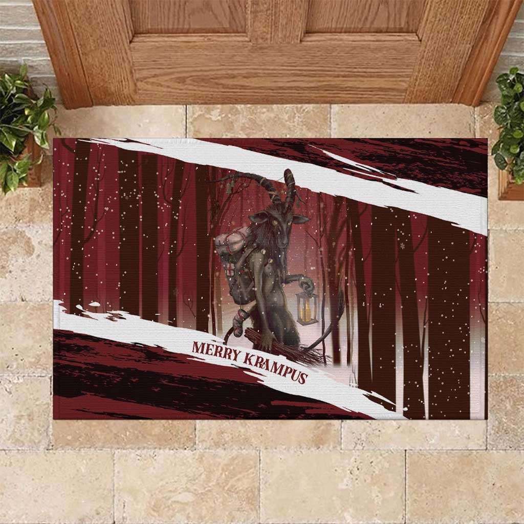 Merry Christmas Rubber Doormat Krampus in The Woods - Red - Wonder Print Shop