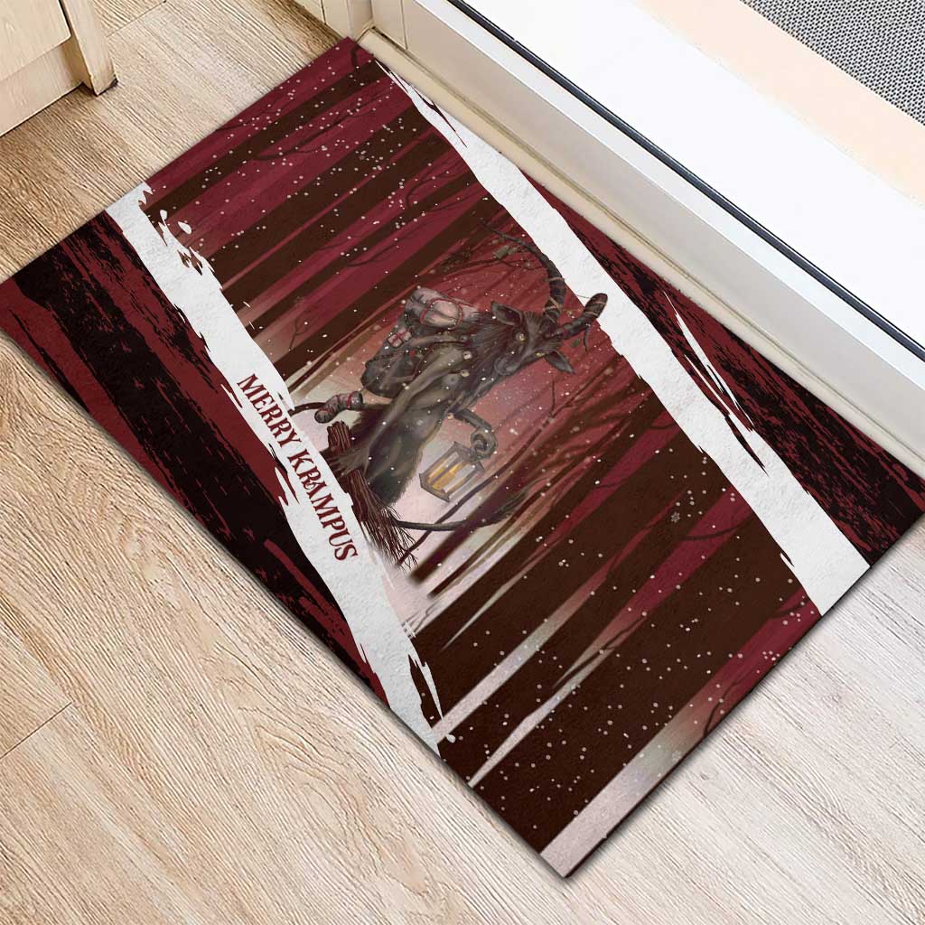 Merry Christmas Rubber Doormat Krampus in The Woods - Red - Wonder Print Shop