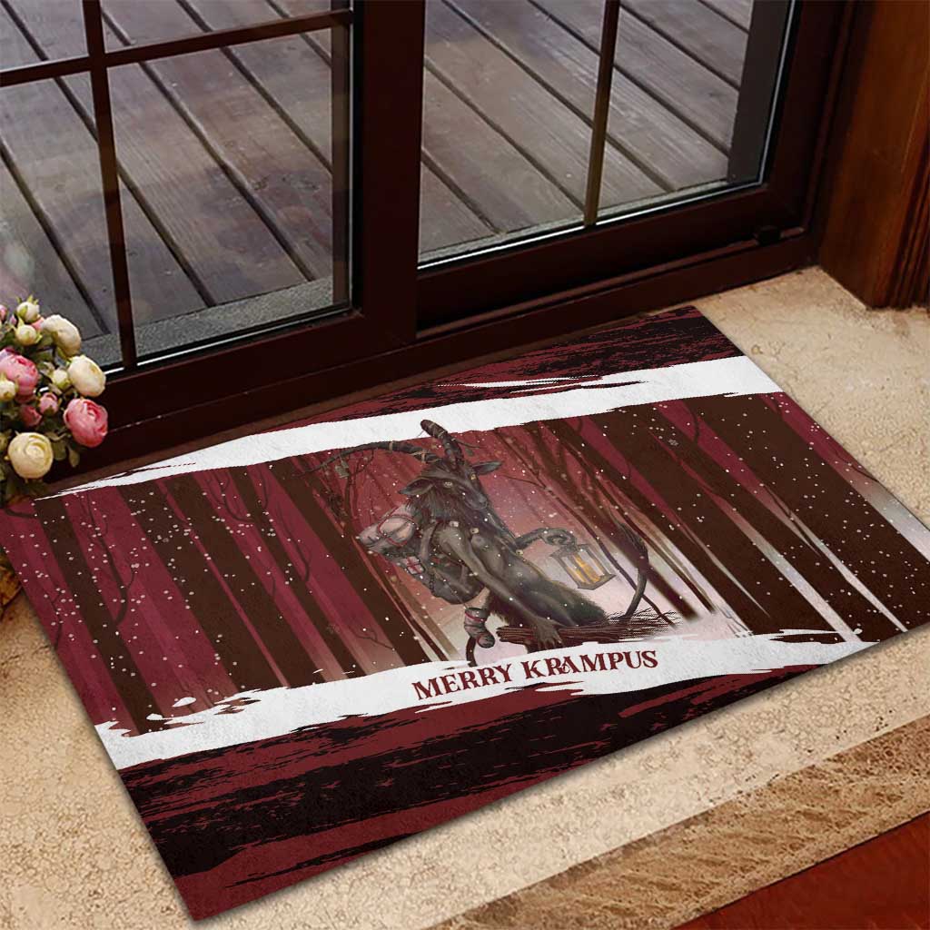 Merry Christmas Rubber Doormat Krampus in The Woods - Red - Wonder Print Shop