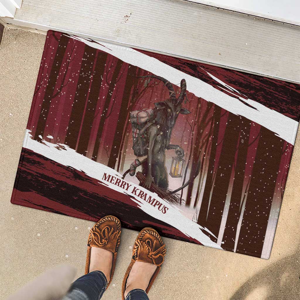 Merry Christmas Rubber Doormat Krampus in The Woods - Red - Wonder Print Shop