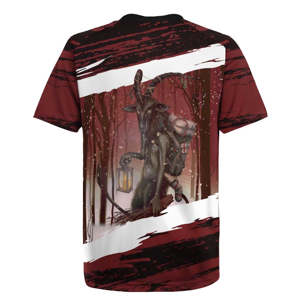 Merry Christmas Rugby Jersey Krampus in The Woods - Red - Wonder Print Shop