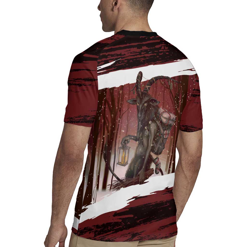 Merry Christmas Rugby Jersey Krampus in The Woods - Red - Wonder Print Shop