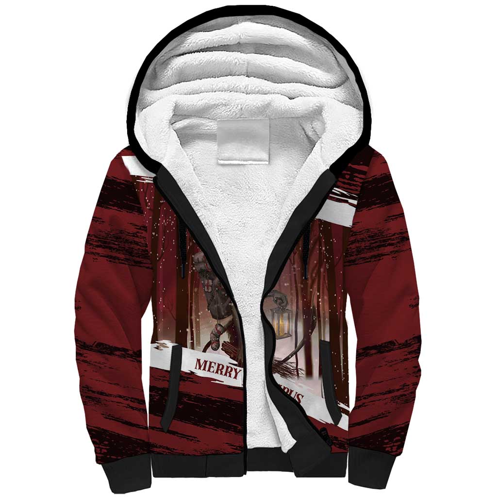 Merry Christmas Sherpa Hoodie Krampus in The Woods - Red - Wonder Print Shop