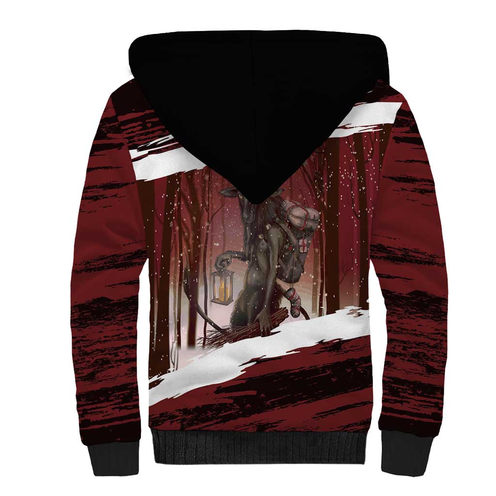Merry Christmas Sherpa Hoodie Krampus in The Woods - Red - Wonder Print Shop