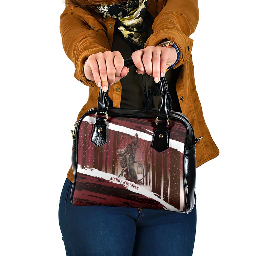 Merry Christmas Shoulder Handbag Krampus in The Woods - Red