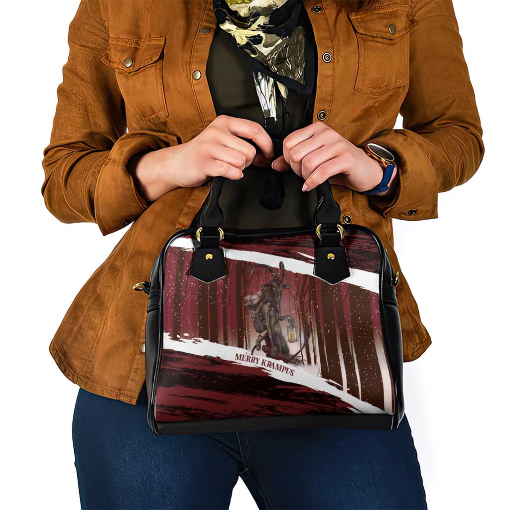Merry Christmas Shoulder Handbag Krampus in The Woods - Red