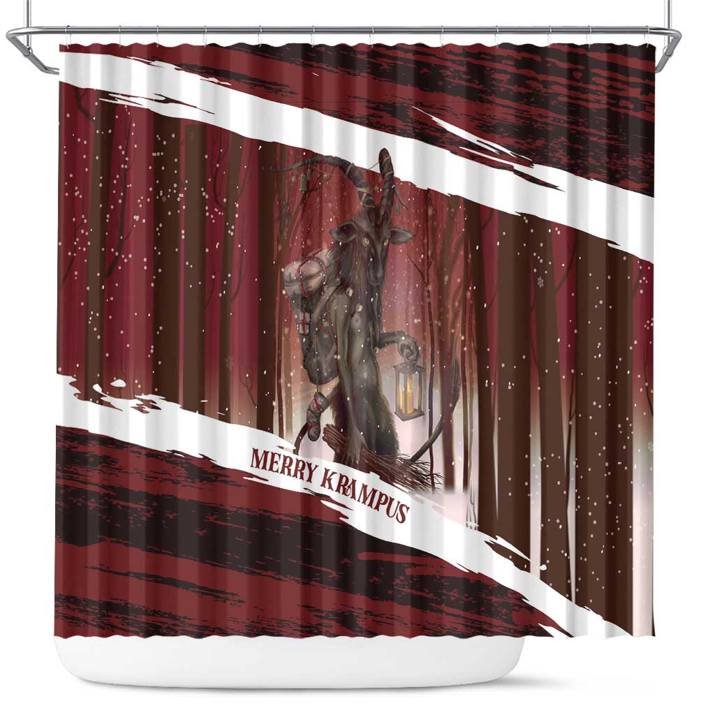 Merry Christmas Shower Curtain Krampus in The Woods - Red