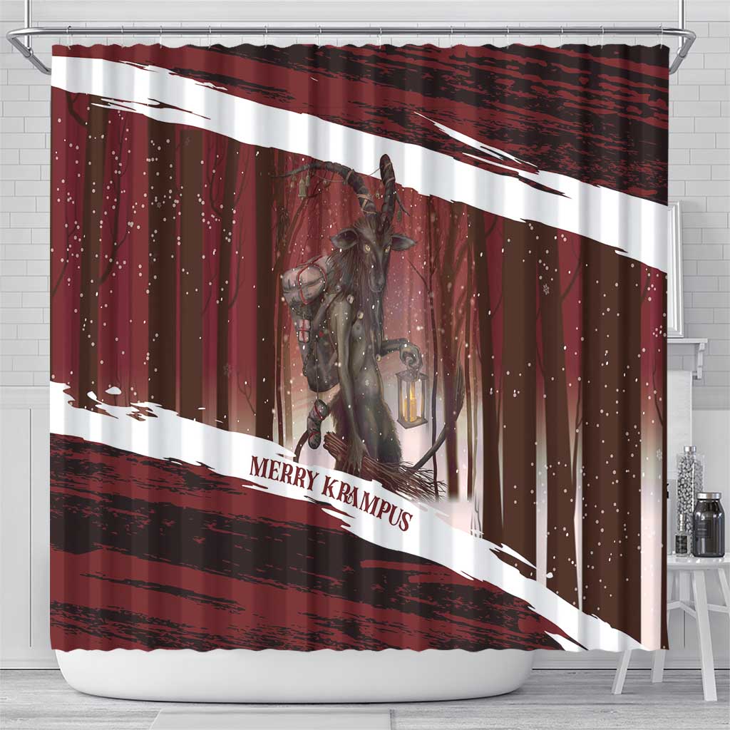 Merry Christmas Shower Curtain Krampus in The Woods - Red