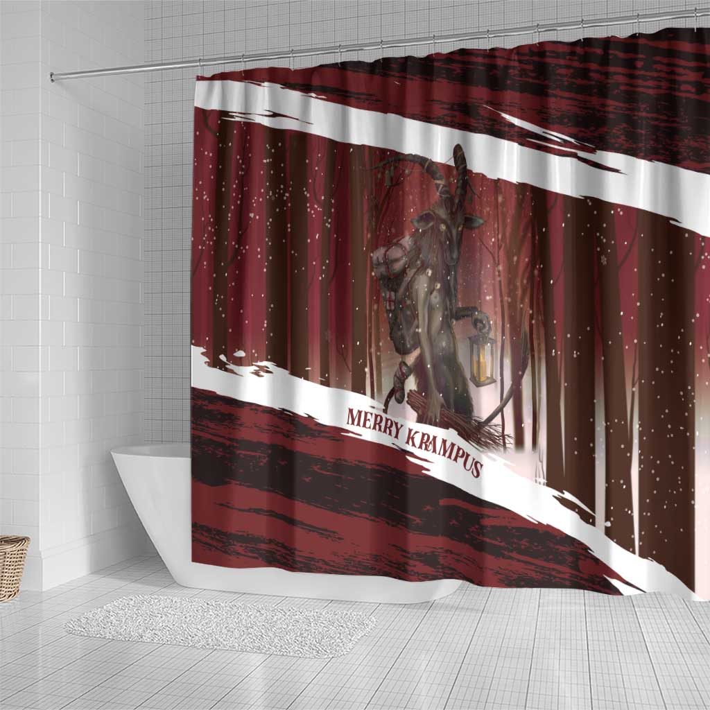 Merry Christmas Shower Curtain Krampus in The Woods - Red