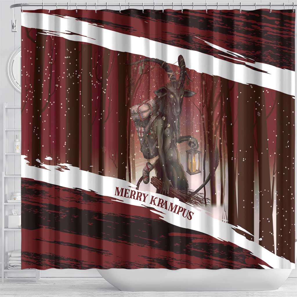 Merry Christmas Shower Curtain Krampus in The Woods - Red