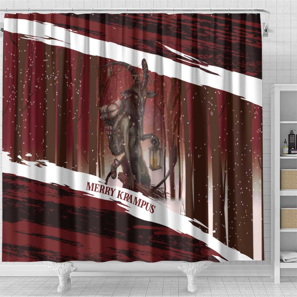 Merry Christmas Shower Curtain Krampus in The Woods - Red