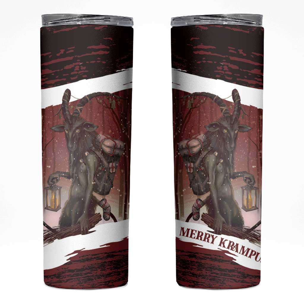 Merry Christmas Skinny Tumbler Krampus in The Woods - Red - Wonder Print Shop